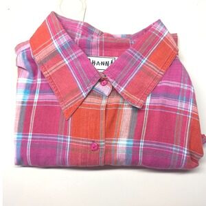 Shanna Women 1X Plaid Button Front Shirt Short Sleeve Cotton Coastal Y2K Summer‎